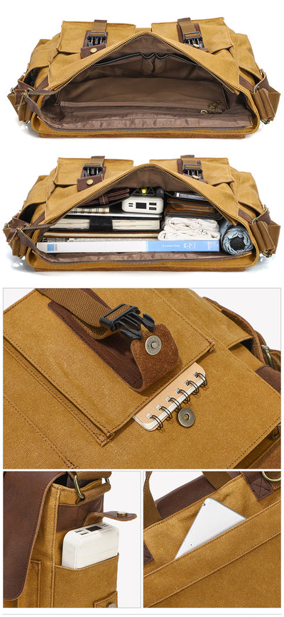 Bolsa Bandolera de Lona Encerada y Cuero Genuino - Image 15