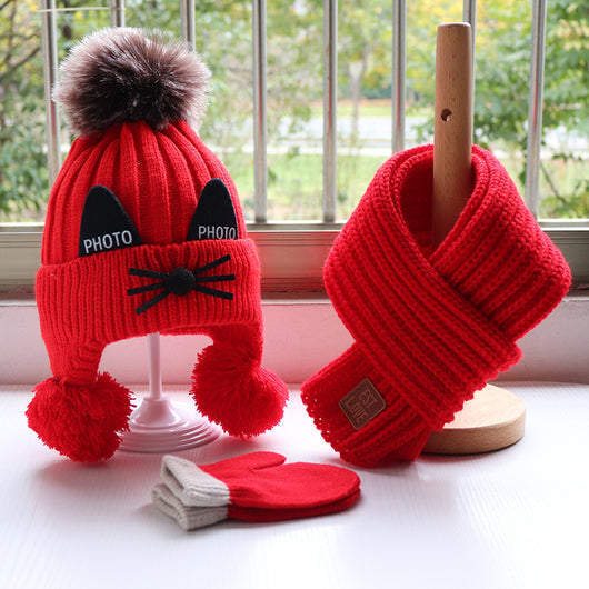 Conjunto Gorro, Bufanda y Guantes de Lana para Niños - Diseño Gato Adorable - Image 7