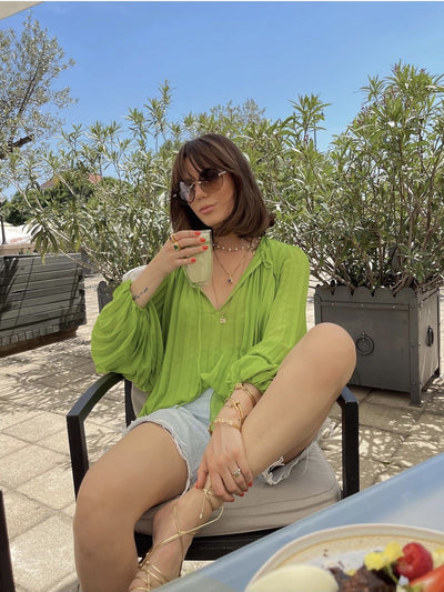 Blusa de Manga Larga Verde Elegante - Image 6