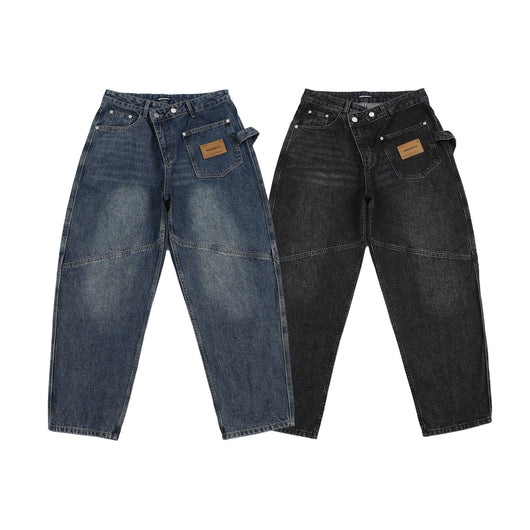 Pantalones Cargo Vaqueros Retro Lavado Pesado con Diseño de Bolsillos Oblicuos - Image 5