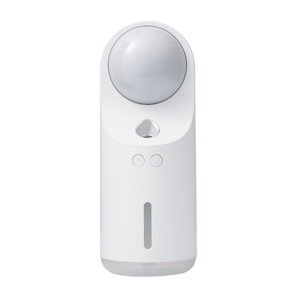White and dark gray mini wireless ultrasonic humidifier and essential oil diffuser with an illuminated LED night lamp. - Image 5