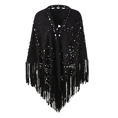 Capa Poncho de Gamuza Elástica con Flecos Versátil - Image 9
