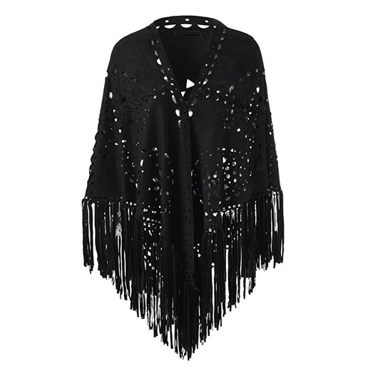 Capa Poncho de Gamuza Elástica con Flecos Versátil - Image 9