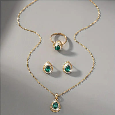 Conjunto de Joyería Mujer Serie Gota de Agua con Gemas - Collar, Aretes, Anillo y Pulsera - Image 12
