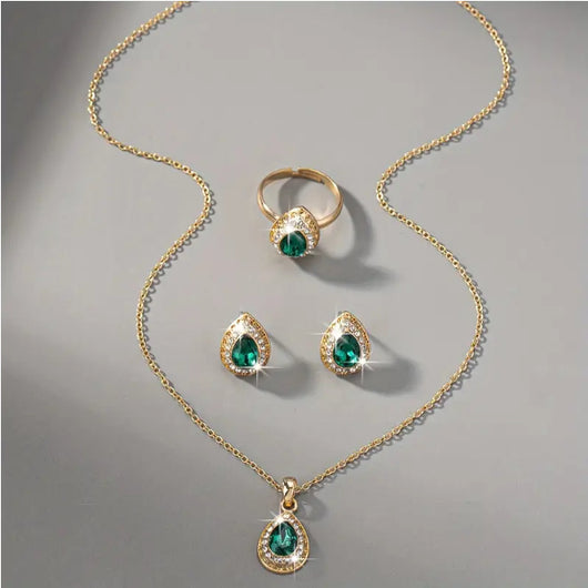 Conjunto de Joyería Mujer Serie Gota de Agua con Gemas - Collar, Aretes, Anillo y Pulsera - Image 12