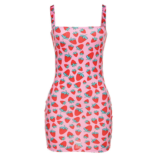 Vestido Corto Estampado Digital con Tirantes - Cintura Alta Tendencia Primavera Verano