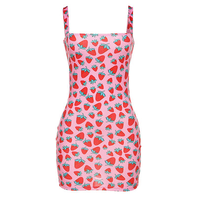 Vestido Corto Estampado Digital con Tirantes - Cintura Alta Tendencia Primavera Verano