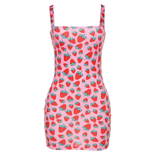 Vestido Corto Estampado Digital con Tirantes - Cintura Alta Tendencia Primavera Verano