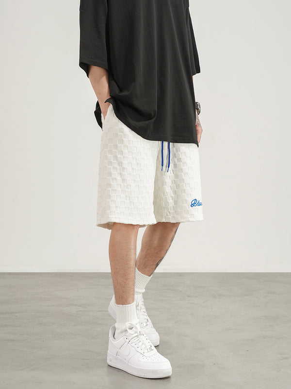 Shorts Hombre Patrón Escocés Bordado Oversize