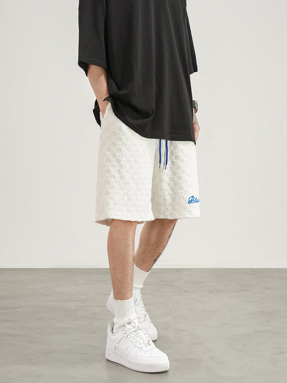 Shorts Hombre Patrón Escocés Bordado Oversize