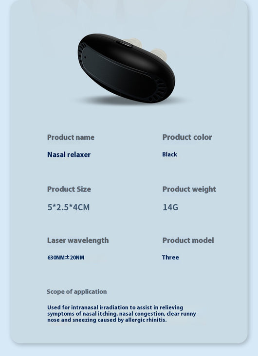 Black intelligent infrared nasal relief device with two translucent nasal probes, shown at an angle. - Image 8