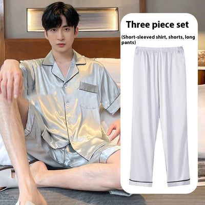 Pijama de Seda Helada para Hombre - Conjunto de Tres Piezas - Image 19