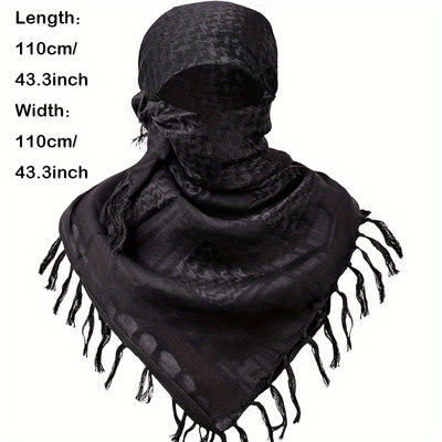 Black and grey patterned shemagh scarf made of 100% cotton, featuring geometric designs and tassels. - Image 18