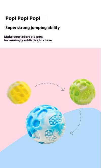 Blue and white marbled rubber dog toy ball with textured nubs and hollows, approximately 6cm in diameter. - Image 11