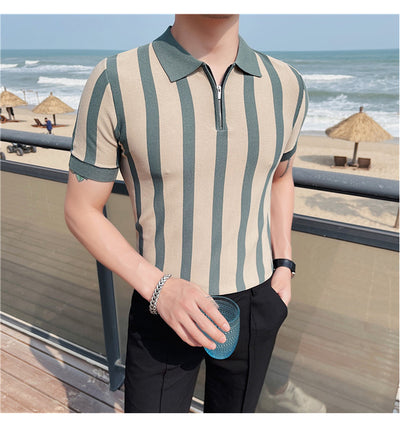 Suéter a Rayas con Cuello Solapa - Camiseta Casual Stretch Británica - Image 12