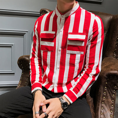 Camisa Slim Manga Larga Cuello de Pie para Peluquero Moderno - Image 6