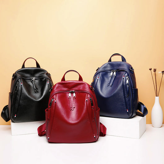 Mochila de Viaje de Cuero Genuino con Doble Cierre y Gran Capacidad - Image 5