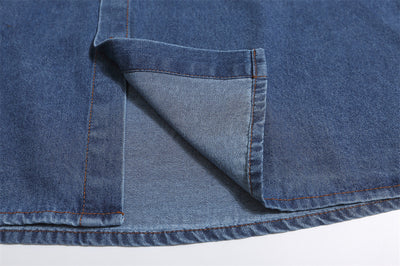 Camisa Denim Manga Corta con Bordado de Gato para Hombre - Image 11