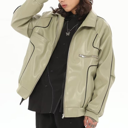 Abrigo de Cuero con Solapa y Cierre para Hombre - Estilo Temperamento - Image 3