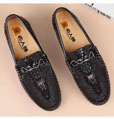 Mocasines de Piel Grabada con Textura de Serpiente para Conducir - Image 5