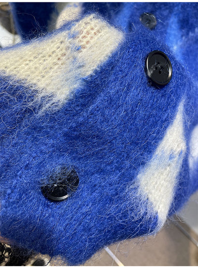 Suéter de Mohair Tejido Suelto con Combinación de Colores Diamante - Image 9