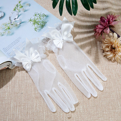 Guantes de Novia Cortos Tul Cristal Dedo Completo - Image 5