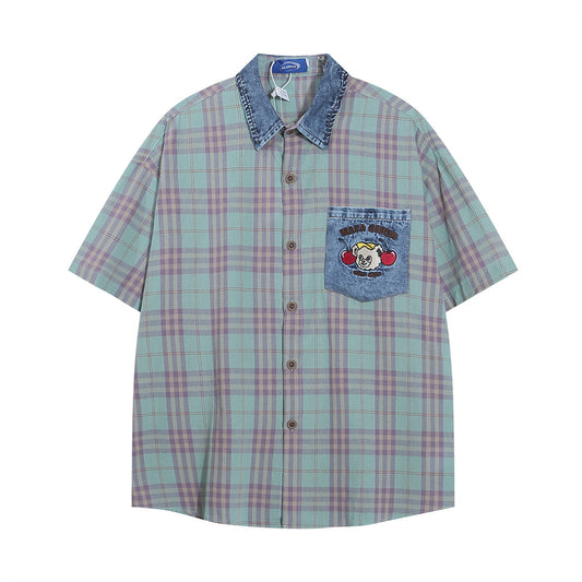 Camisa Cuadros Suelta Manga Corta para Hombre