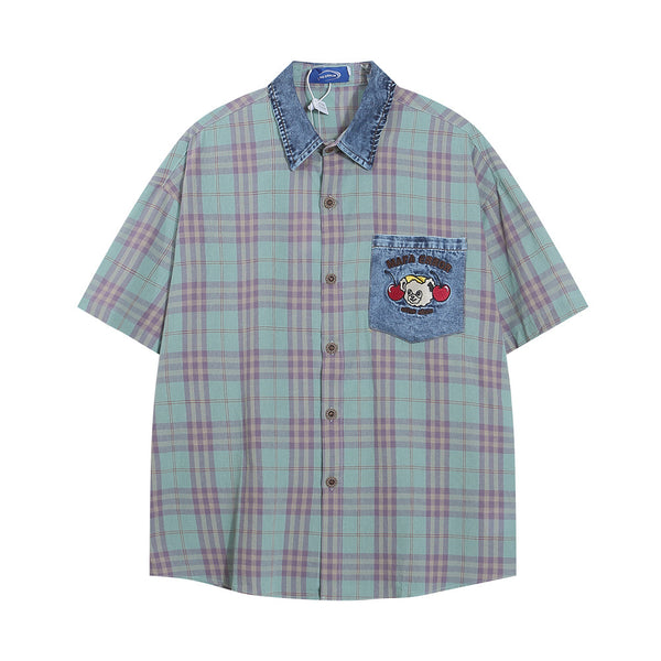 Camisa Cuadros Suelta Manga Corta para Hombre