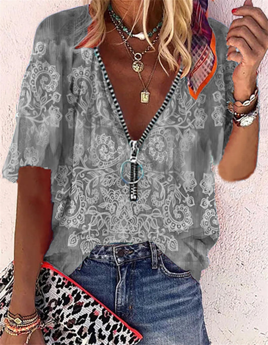 Playera Suelta con Cierre y Estampado para Mujer - Image 14