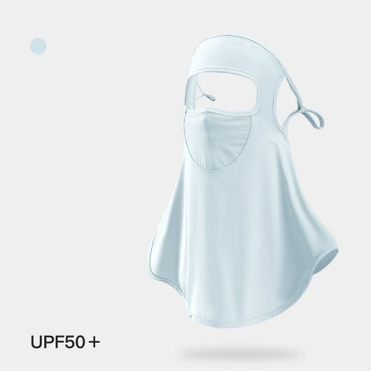 Light grey women's ice silk sunscreen mask with a brim, ear loops, and mesh mouth for UPF50+ UV protection. - Image 18