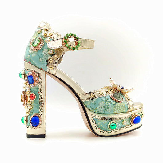 Sandalias Plataforma Baroque con Tacón Grueso y Pedrería para Mujer - Image 5
