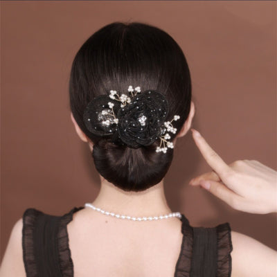 Peineta Elegante Cielo Estrellado con Flores - Moño Alto Exquisito Negro