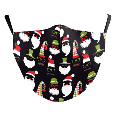 Christmas dust mask with a digital print of red, purple, and gold bokeh lights and white snowflakes, featuring ear hooks. - Image 16
