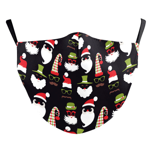 Christmas dust mask with a digital print of red, purple, and gold bokeh lights and white snowflakes, featuring ear hooks. - Image 16