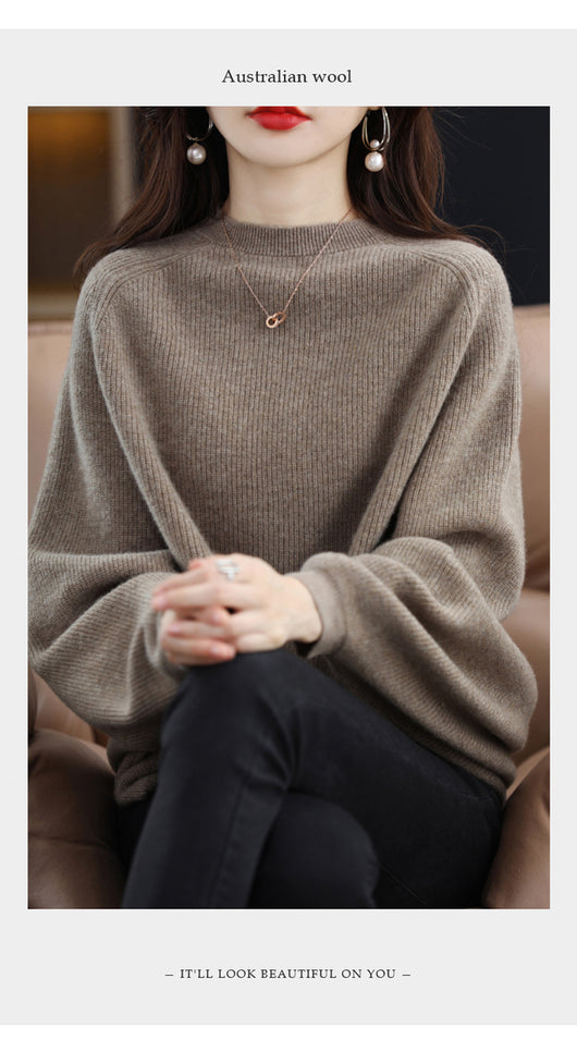 Suéter de Lana Pura Mujer Cuello Redondo Raglan - Polera Versátil Todo Uso - Image 10