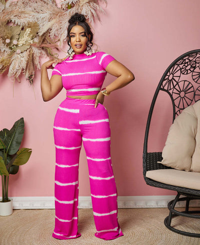 Traje de Pierna Ancha con Rayas Estampadas y Escote Hundido - Image 8