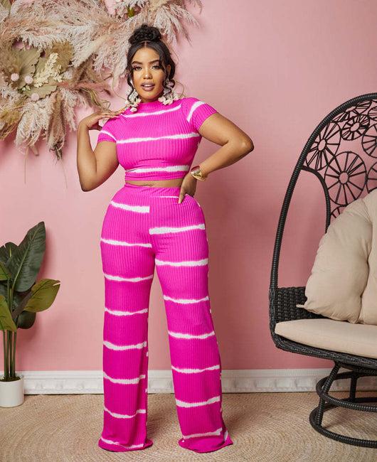 Traje de Pierna Ancha con Rayas Estampadas y Escote Hundido - Image 8