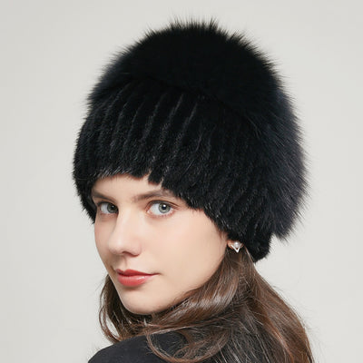 Gorro Tejido de Invierno para Mujer con Pedrería y Pelaje de Zorro - Image 5