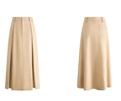 Falda Plisada de Algodón Tencel Caqui con Detalle de Herraje - Image 10