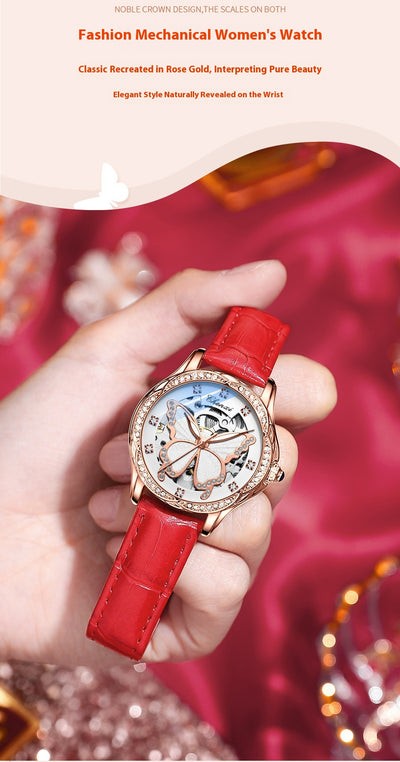 Reloj Automático para Mujer con Diamantes y Esfera de Mariposa - Resistente al Agua - Image 16