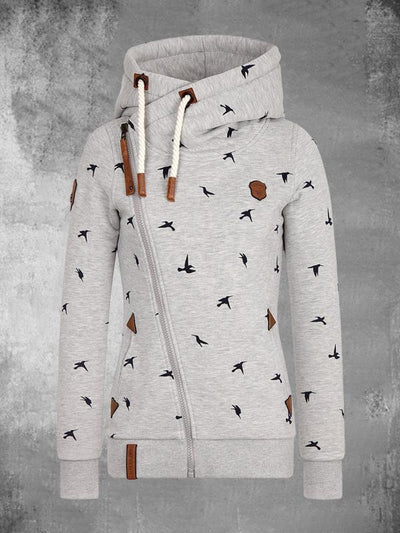 Cardigan Hoodie con Estampado de Pájaros y Bolsillos - Image 9