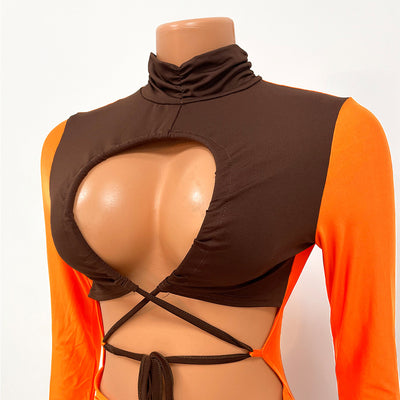 Jumpsuit Elegante de Manga Larga con Detalles Calados y Combinación de Colores - Image 13