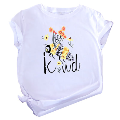 Camiseta Estampado Abejas y Flores Cuello Redondo Manga Corta - Image 5