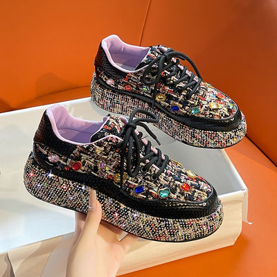 Mocasines Plataforma para Mujer con Tweed Colorido y Piedras - Zapatos Cómodos y Casuales - Image 45