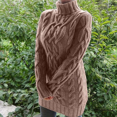Vestido Suéter Mujer Otoño Invierno Cuello Doble Solapa Grueso - Image 9