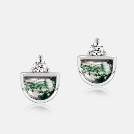Aretes de Piedra Musgo Verde con Incrustaciones de Plata - Image 4
