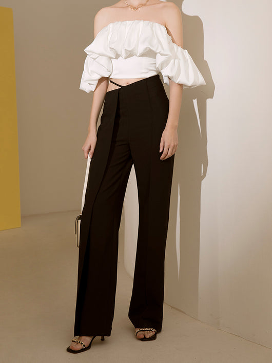Pantalones de Cintura Alta con Pierna Ancha Irregular - Image 6