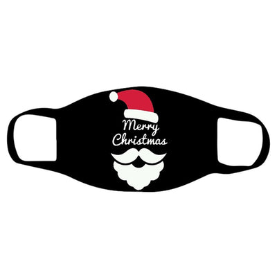 Black face mask with a cartoon print of Santa Claus ice skating with snowmen and Christmas trees. - Image 10