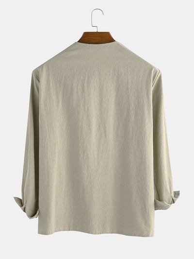 Camisa Holgada con Cordones y Estampado de Cuello V Manga Larga para Hombre - Image 9