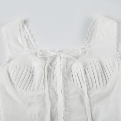 Blusa Encaje Blanca Ajustada Estilo Europeo y Americano para Niñas - Image 12